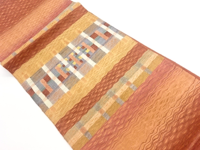 JAPANESE FUKURO OBI / GIN-TOSHI / WOVEN ABSTRACT GRID